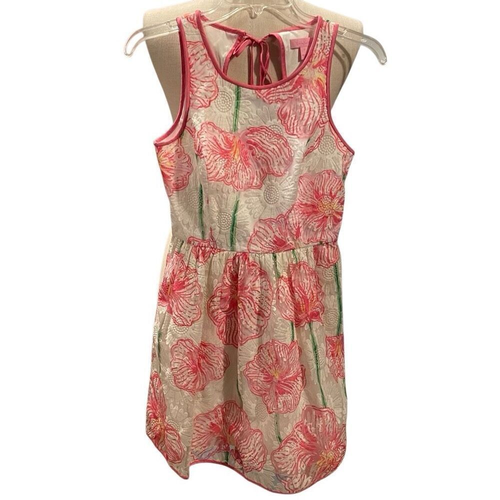 Lilly Pulitzer Womens Darcelle Embroidered Organza Dress 2 Clover Cup Floral